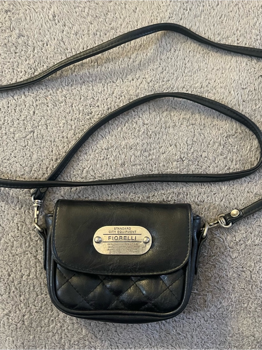 Fiorelli Small Black Quilted Crossbody Bag with Silver Engraved Plaque